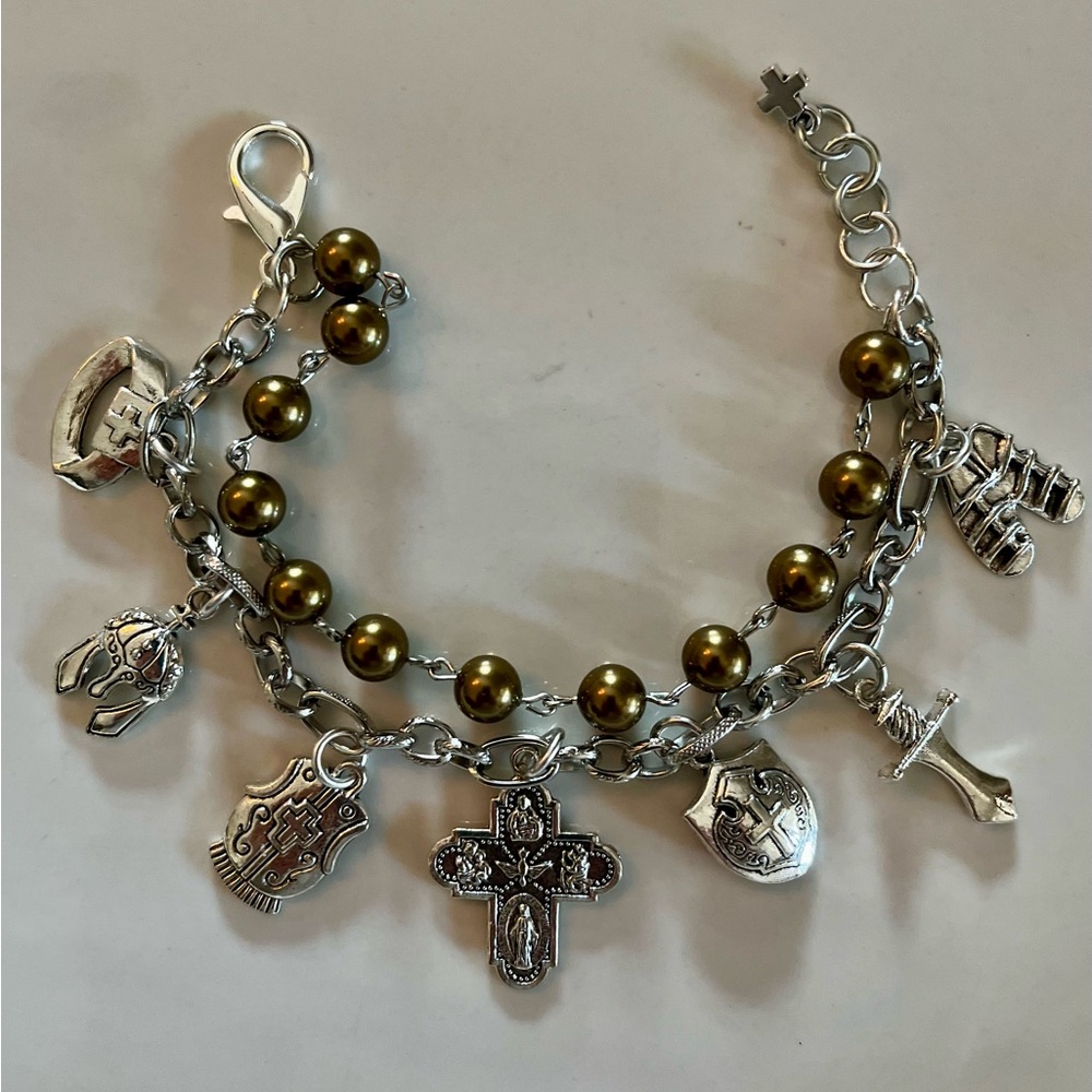 God Charm Bracelet Armor of God ~ Vintage Austrian Copper Pearls - Picture 2 of 12